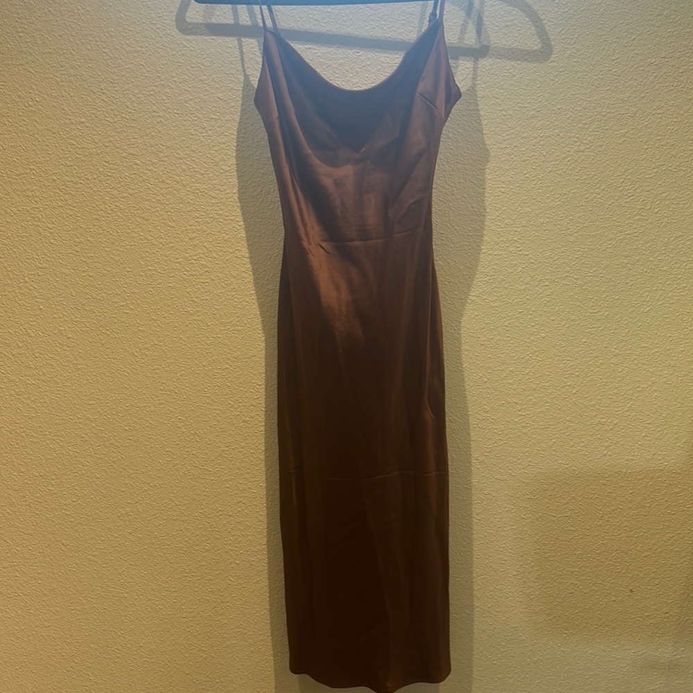 Brown midi satin dress